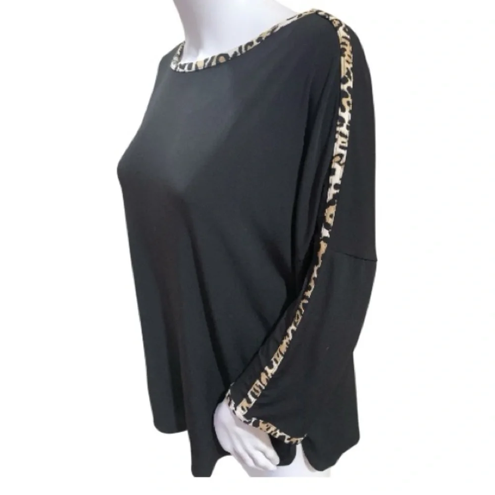 Chico's Black Tunic with Animal Print Trim